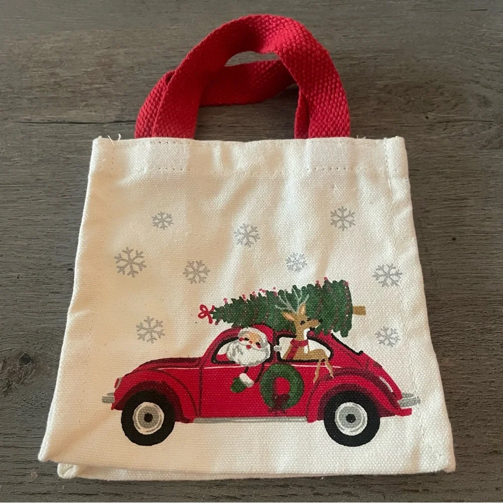 Mini Festive Tote Bag with Santa and Car Design